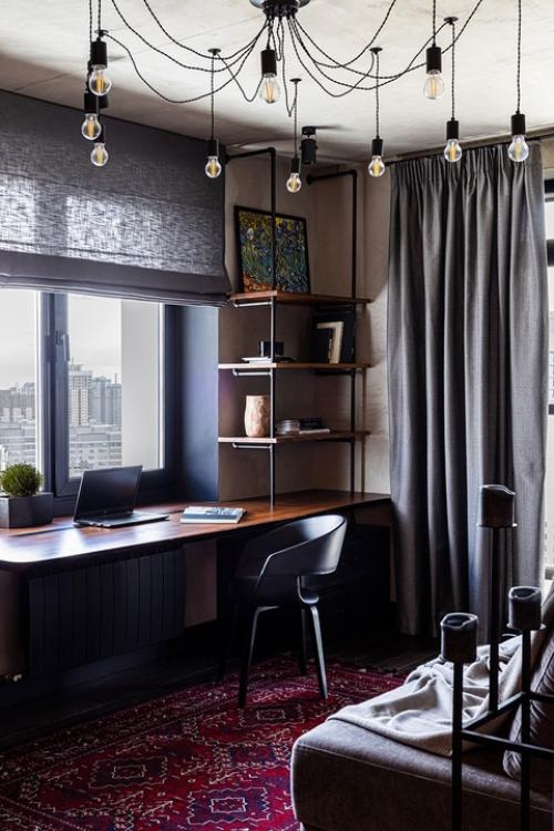 Яркий уютный лофт в интерьере гостиной. 01