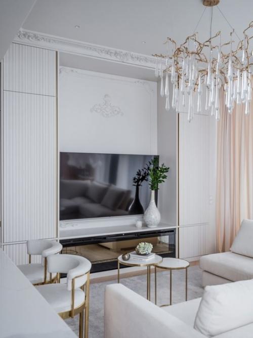 Интерьер кухни - гостиной в светлых пастельных тонах. 04