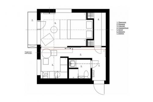 Интерьер квартиры 29 м с синими стенами. 09