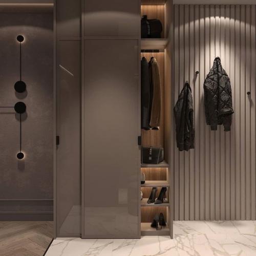 Тёплые, плотные, обволакивающие оттенки в сочетании со вкусным карамельно - шоколадным цветом дерева и ткани, интерьер кухни площадью 10 кв. 07