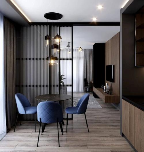 Наполненный интерьер кухни - гостиной. 06