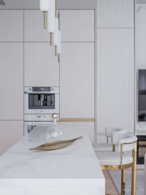 Интерьер кухни - гостиной в светлых пастельных тонах. 03