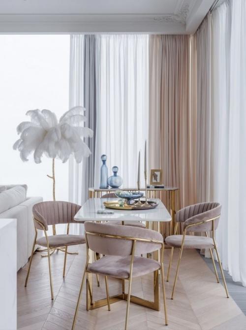 Интерьер кухни - гостиной в светлых пастельных тонах. 08