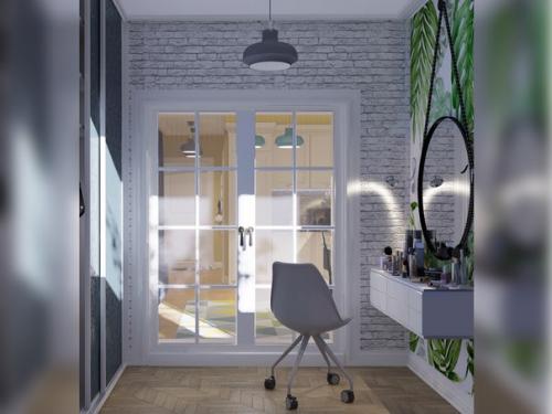 Владелица студии молодая девушка - стилист пожелала организовать пространство компактно и эргономично. 08