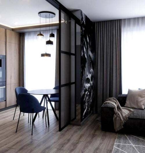 Наполненный интерьер кухни - гостиной. 05