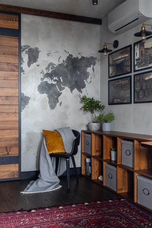 Яркий уютный лофт в интерьере гостиной. 04