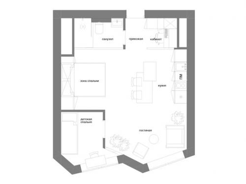 Интерьер 1-комнатной квартиры 38 кв. 09