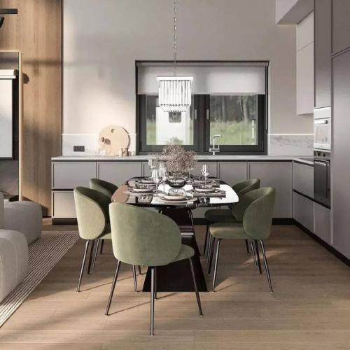 Интерьер этой кухни - гостиной получился стильным, современным, уютным и очень функциональным. 01