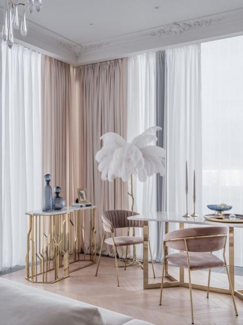 Интерьер кухни - гостиной в светлых пастельных тонах. 07