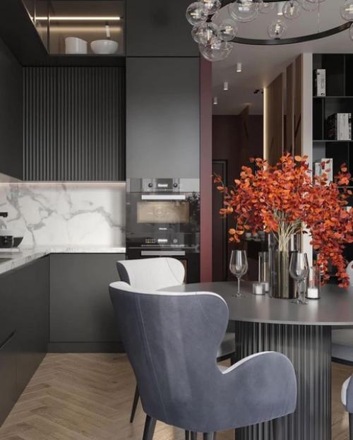 Выразительная и колоритная кухня - гостиная в современном стиле. 02