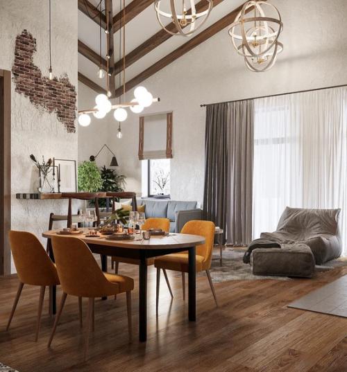 Кухня - гостиная в загородном доме в стиле фармхаус, или Фермерском стиле. 02