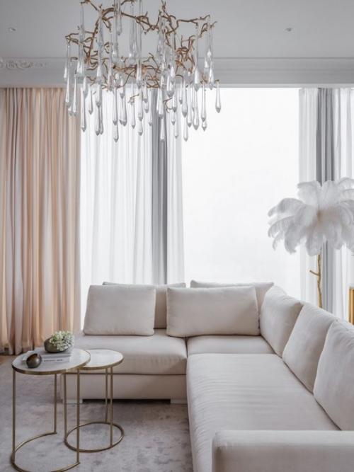 Интерьер кухни - гостиной в светлых пастельных тонах. 06