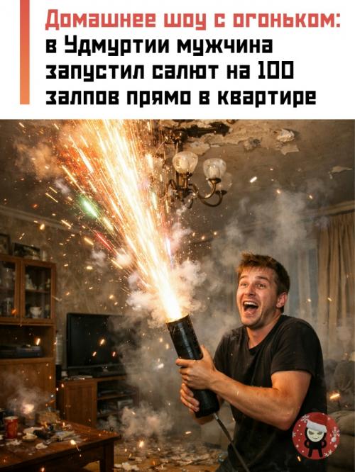 43-Летний житель Глазова решил, что выходить на мороз ради праздника - это лишнее, и устроил пиротехническое шоу прямо посреди комнаты.
