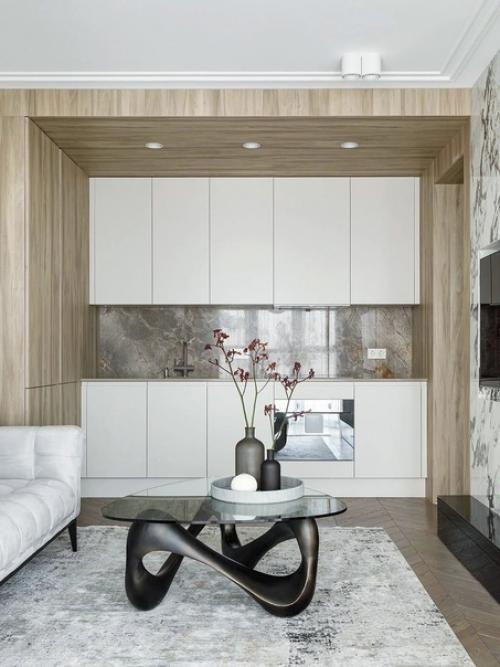 Монохромный шик: серо - белый дизайн интерьера однокомнатной квартиры. 03