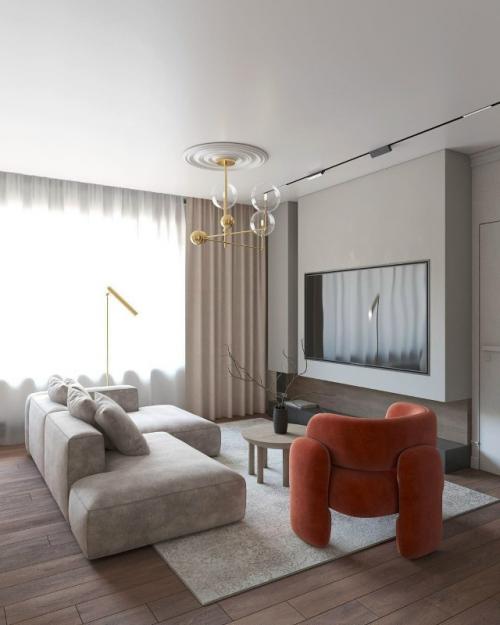 Интерьер небольшой кухни - гостиной выполнен в стильном современном стиле. 07