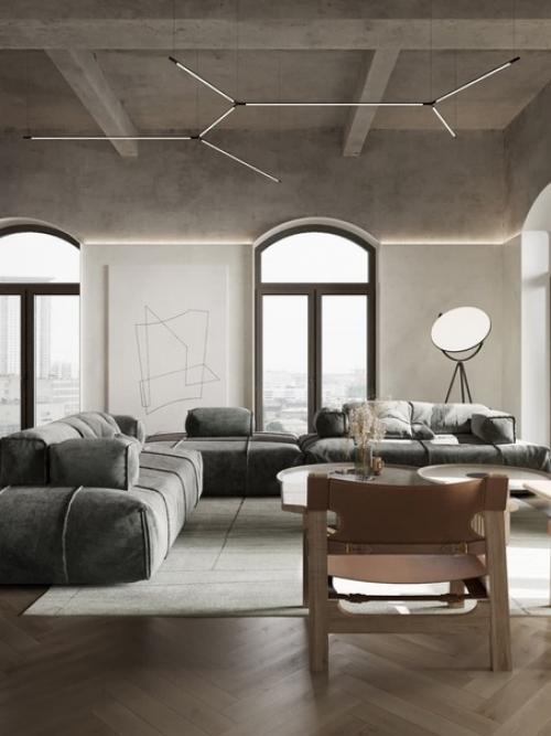 Брутальный холостяцкий дом с теплым и уютным минимализмом. 01