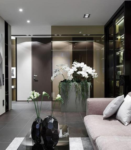 Современный интерьер кухни, объединенной с гостиной. 08