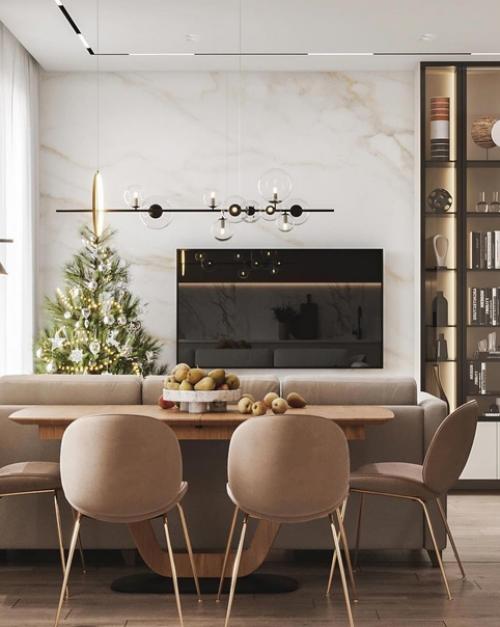 Интерьер кухни, объединенной с гостиной. 05