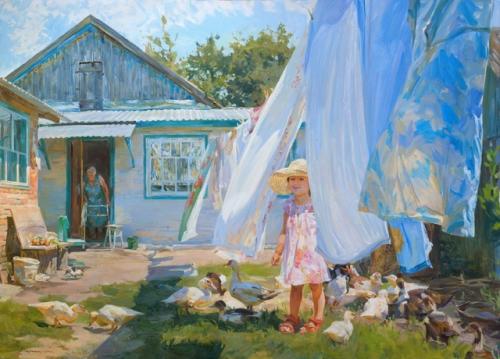 Маленький этюд того же домика, что на картине Утята Растут и его интерьеры. 01