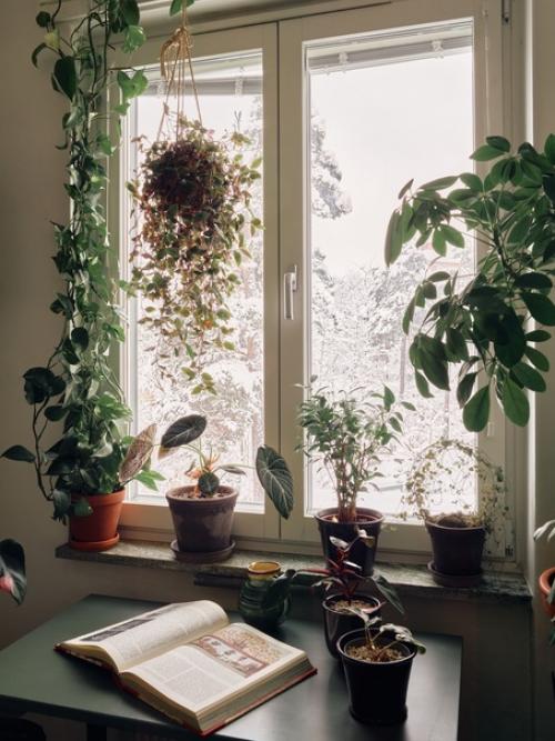 Скандинавская ретро - атмосфера в квартире с оригинальной кухней приятного мятного оттенка и прекрасными зимними пейзажами за окном. 02