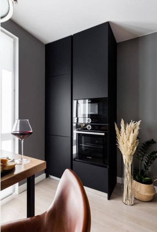 Шикарный чёрный цвет в кухне. 01