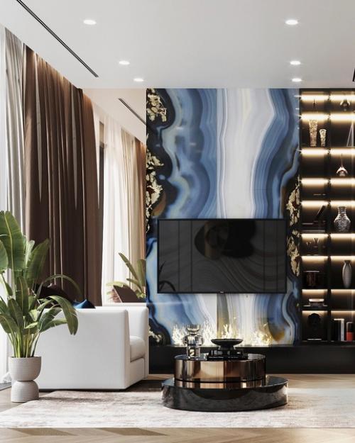 Гостиная с эффектной тв - зоной в Neva Towers. 03 Гостиная с эффектной тв - зоной в Neva Towers. 03