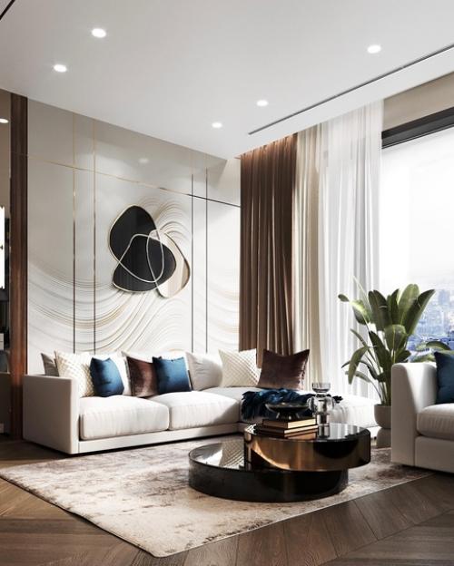 Гостиная с эффектной тв - зоной в Neva Towers. 02 Гостиная с эффектной тв - зоной в Neva Towers. 02