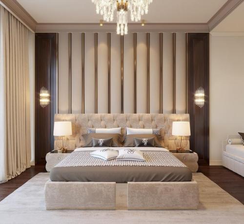 Спальня Кофе с Молоком, интерьер которой выполнен на контрасте тёмно-коричневого и светлого бежевого цвета. 03