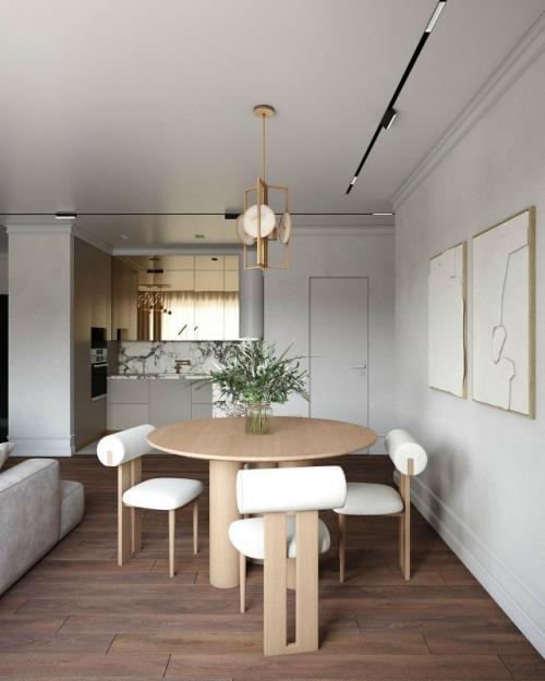 Интерьер небольшой кухни - гостиной выполнен в стильном современном стиле. 02