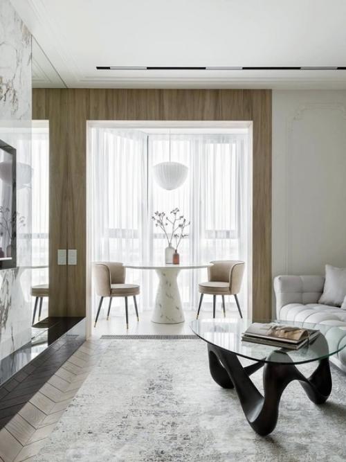 Монохромный шик: серо - белый дизайн интерьера однокомнатной квартиры. 02