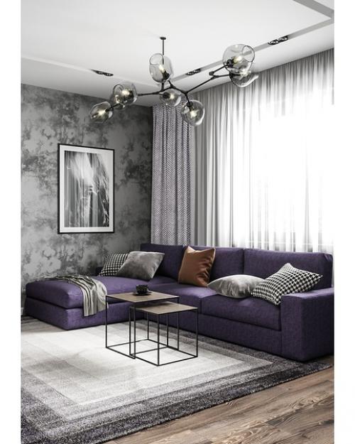 Интерьер кухни и гостиной в сером цвете. 04