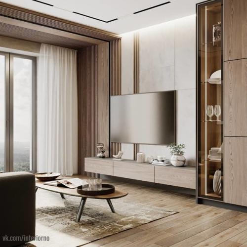 Кухня - гостинная.  Обязательным условием этого проекта было максимальное количество теплых тонов в интерьере. 03