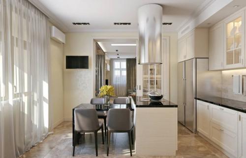 Дизайн интерьера кухни в светлых тонах с островом. 01