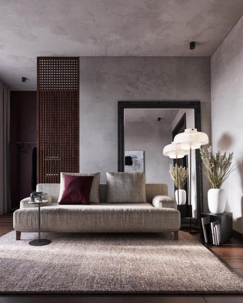 Черная кухня, отделка под бетон и металл, розовые акценты: однушка, способная поразить. 03