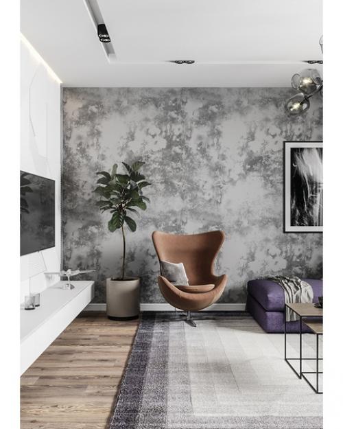 Интерьер кухни и гостиной в сером цвете. 03