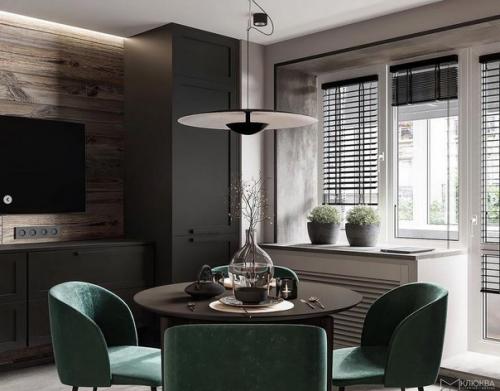 Яркий эклектичный интерьер кухни - гостиной площадью 15 кв. 04