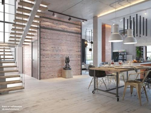 Современный интерьер дома с элементами индустриального дизайна. 02