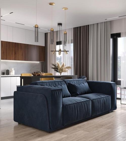 Кухня - гостиная в современном стиле с мягкими и тёплыми тонами, то что нужно для уютных вечеров дома. 03