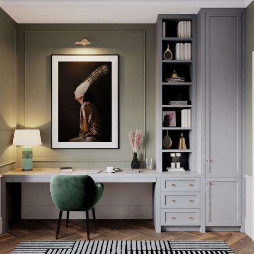 Интерьер элегантного кабинета в загородном доме, как дополнительная гостевая комната. 04