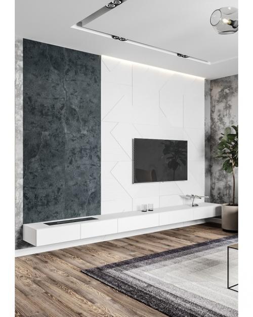 Интерьер кухни и гостиной в сером цвете. 05