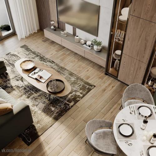 Кухня - гостинная.  Обязательным условием этого проекта было максимальное количество теплых тонов в интерьере. 02