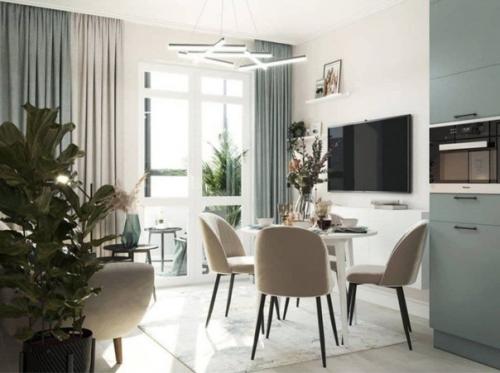 Отличное решение по дизайну в кухне - гостиной. 02