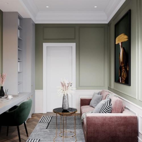 Интерьер элегантного кабинета в загородном доме, как дополнительная гостевая комната. 03