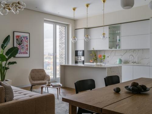 Архитектор Дарья Брагина создала уютный интерьер для молодой пары, которая обожает путешествовать и устраивать дружеские посиделки. 03