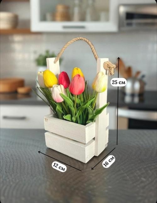Декоративный деревянный ящик с тюльпанами - стильный и символичный подарок! 04