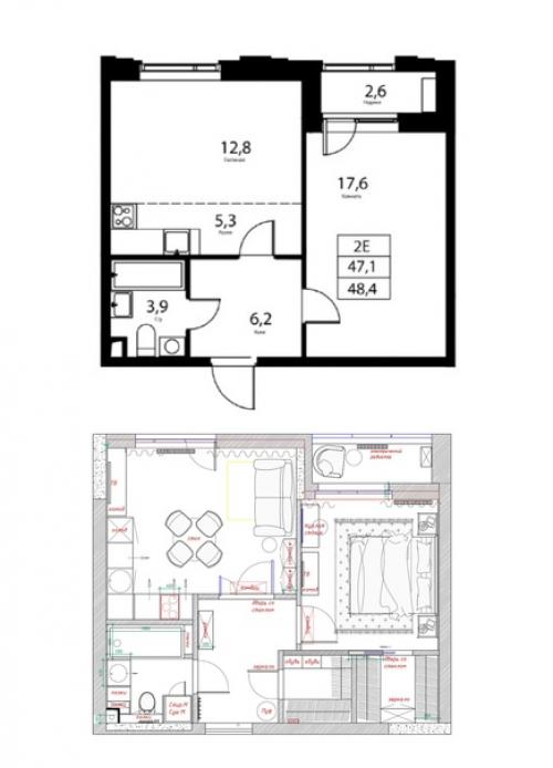 Чудесная легкая неоклассика в интерьере однушки площадью 48 кв. 09