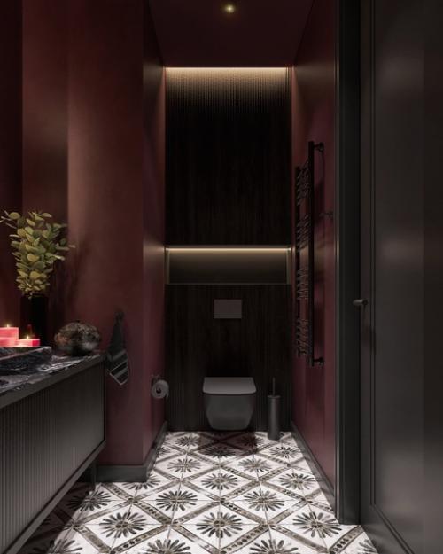 Черная кухня, отделка под бетон и металл, розовые акценты: однушка, способная поразить. 07