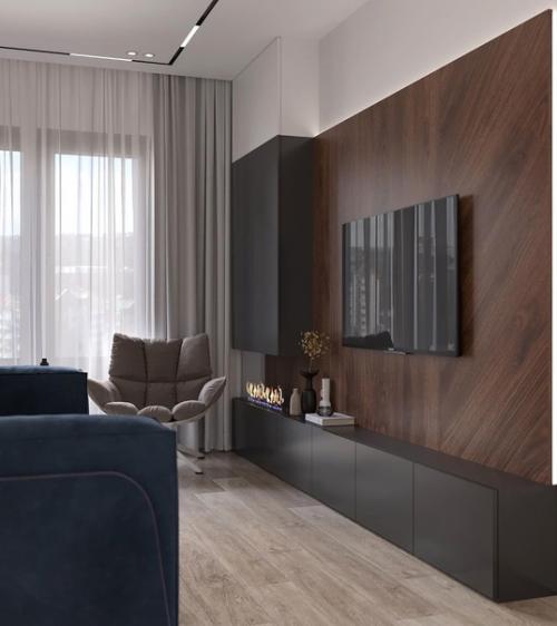 Кухня - гостиная в современном стиле с мягкими и тёплыми тонами, то что нужно для уютных вечеров дома. 05