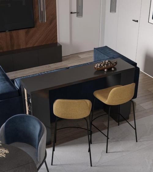 Кухня - гостиная в современном стиле с мягкими и тёплыми тонами, то что нужно для уютных вечеров дома. 06