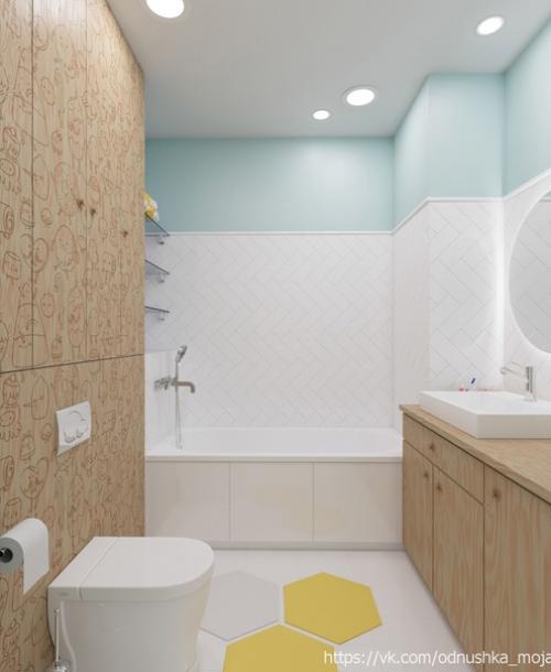 Интерьер небольшой квартиры - студии, оформленной в эко - стиле с элементами лофта, с яркими конфетными акцентами. 08